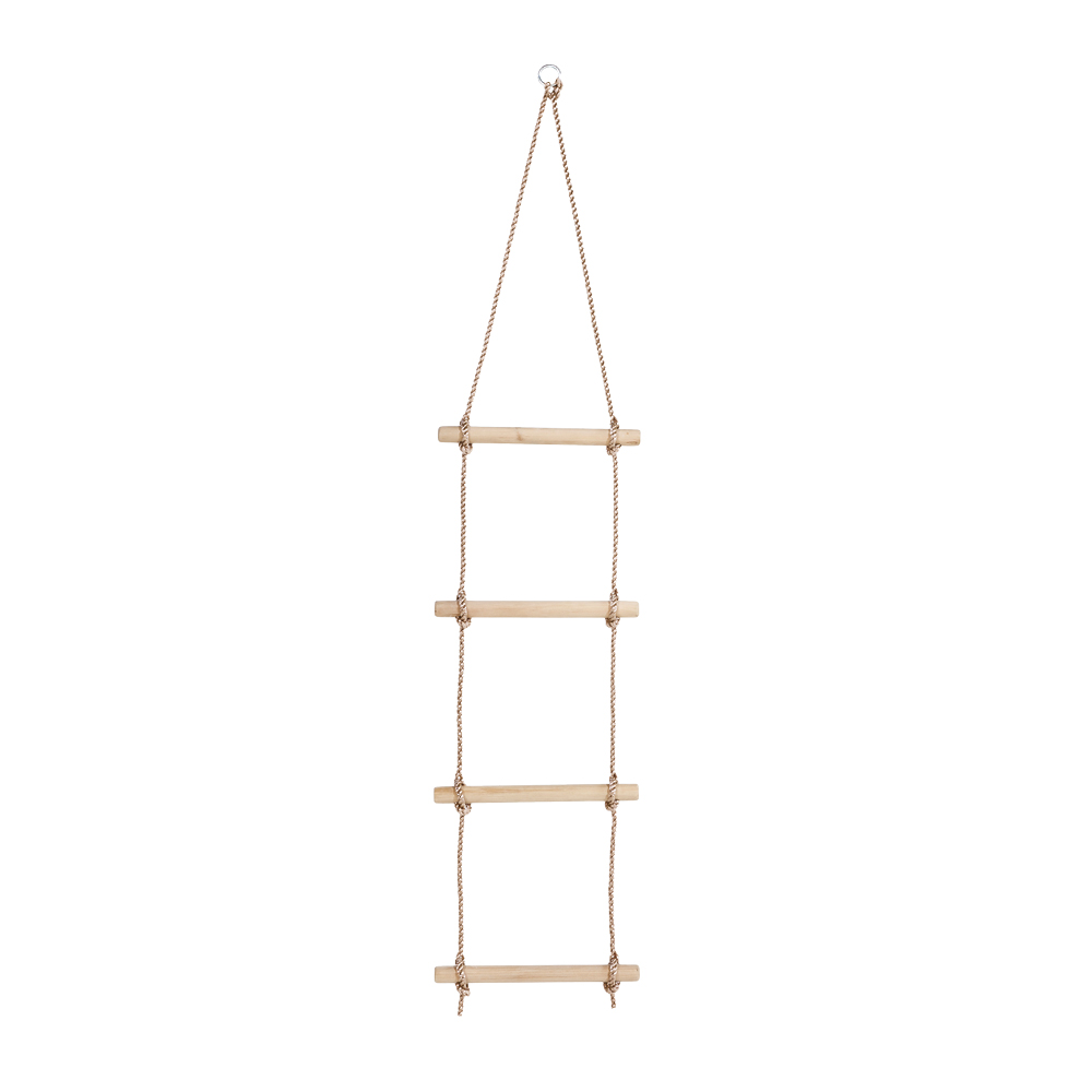 h2i Touwladder voor kinderen | Klimladder met 4 houten sporten | Hangladder van hout | Touwladder incl. karabijnhaak | Outdoor klimspeelgoed | Hoogte 150 cm