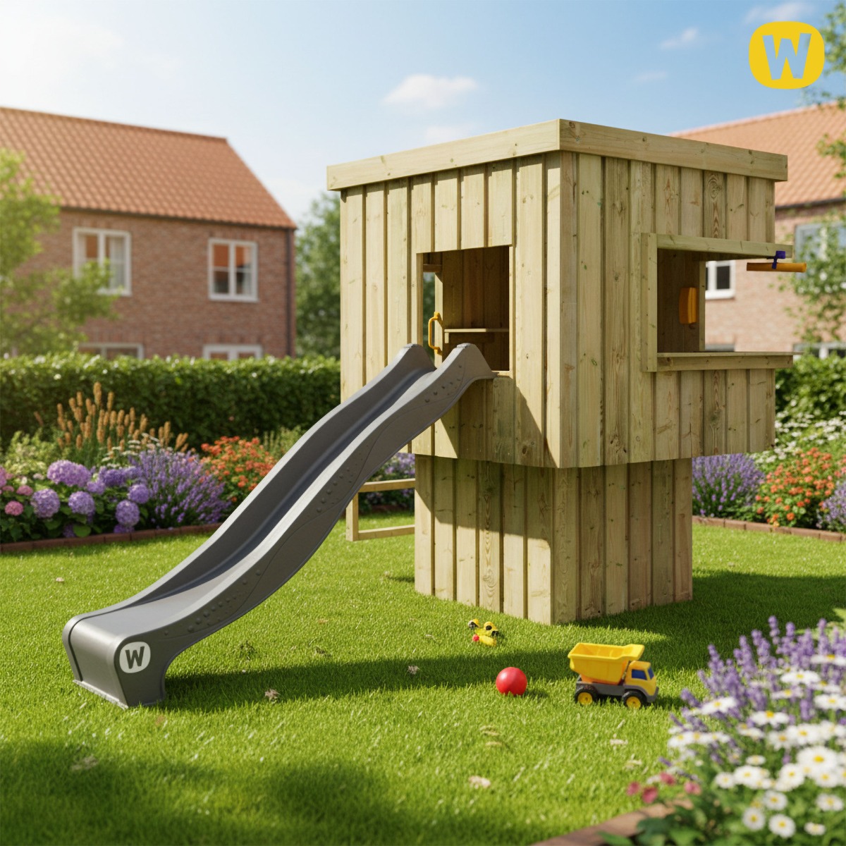 Speelhuisje op palen modern Wickey CubicCabin High met ladder 835250_k